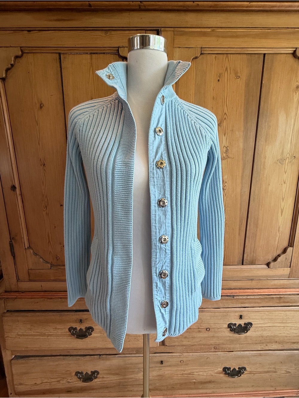 Moda International Light Blue Ribbed “Snaps” Cardigan